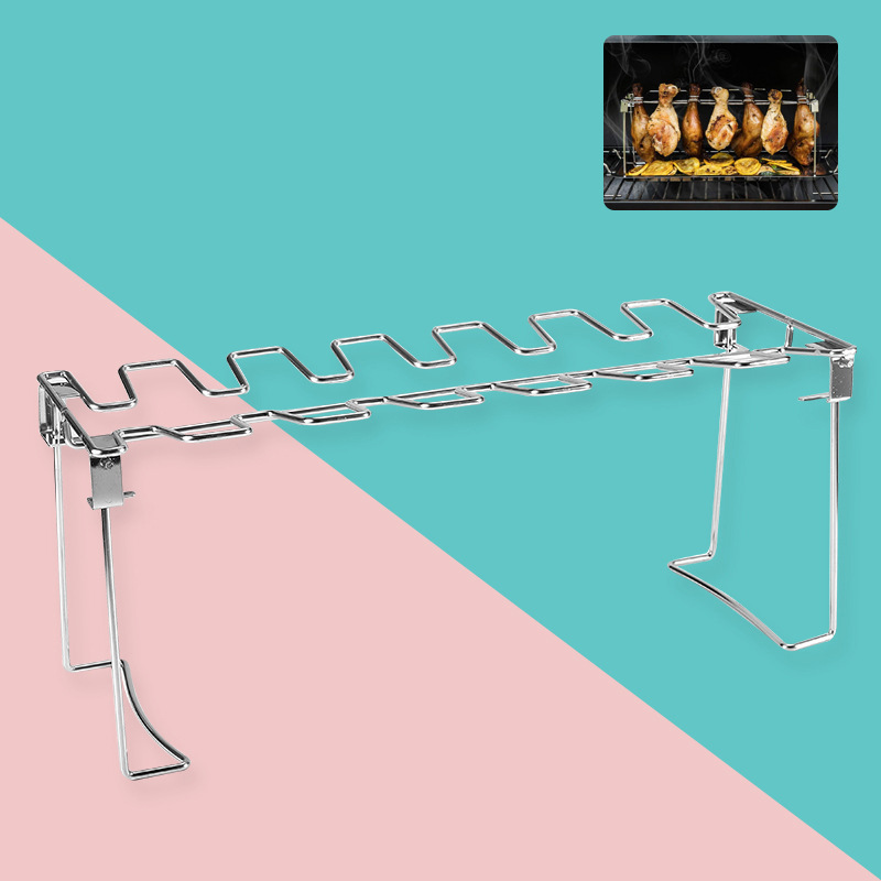 Home Portable Cross-border Stainless Steel Folding Chicken Leg Stand Home Oven Baking Pan BBQ Ribs Rack BBQ Grilling Tools