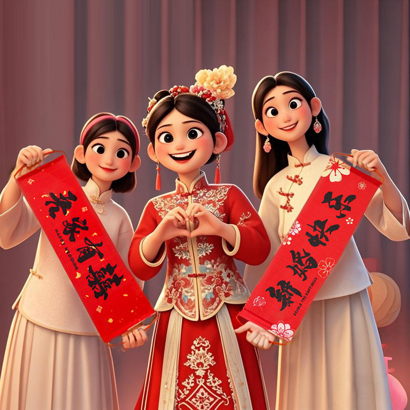 Sala de bodas diseño traje decoración de la boda Xi personaje Garland Nueva Casa Mujer hombre dormitorio decoración boda foto tire bandera