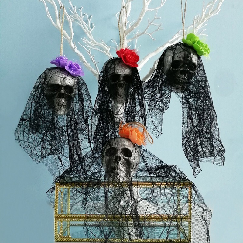 Cross-Border Halloween Skeleton Hanging Ghost Foam Head Decoration Props Imitation Lace Hanging Ornaments for Halloween Atmosphere Setup Cross-Border Halloween Skeleton Hanging Ghost Foam Head Decoration Props Imitation Lace Hanging Ornaments for Halloween Atmosphere Setup