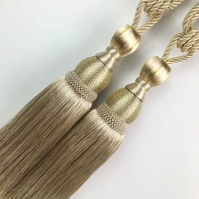 [Send Hook] Curtain Gold Wire Tie Ball Simple Curtain Tie Buckle Bedroom Curtain Decoration Tassel (Trailer rope/net/strap) - beige-pair-send-small-hook