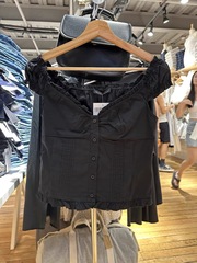 BM風新型アメリカ式純欲ギャル黒フリルのフリルの縁の上着bmレースの甘い半袖tシャツのベスト