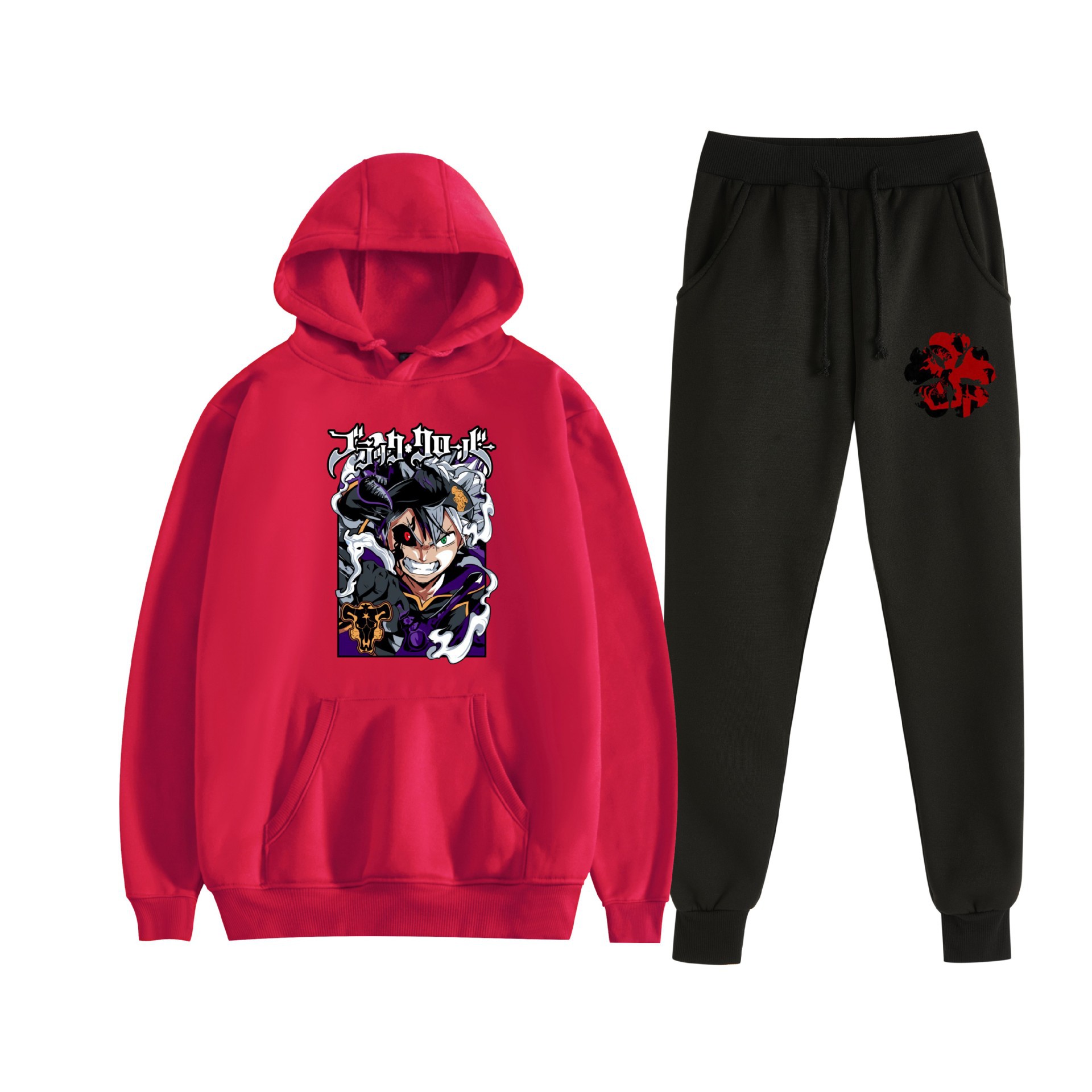 Europa y América otoño e invierno negro trébol de cuatro hojas periférico bidimensional hombres y mujeres deportes de ocio más suéter con capucha de terciopelo traje al por mayor