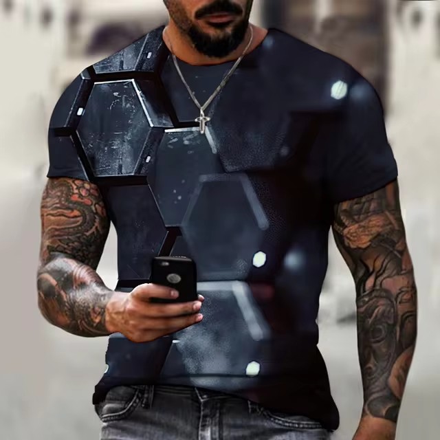 Tecnología genial, armadura, impresión 3D, spot 2024, camiseta de hombre transpirable de manga corta con cuello redondo suelto casual de moda