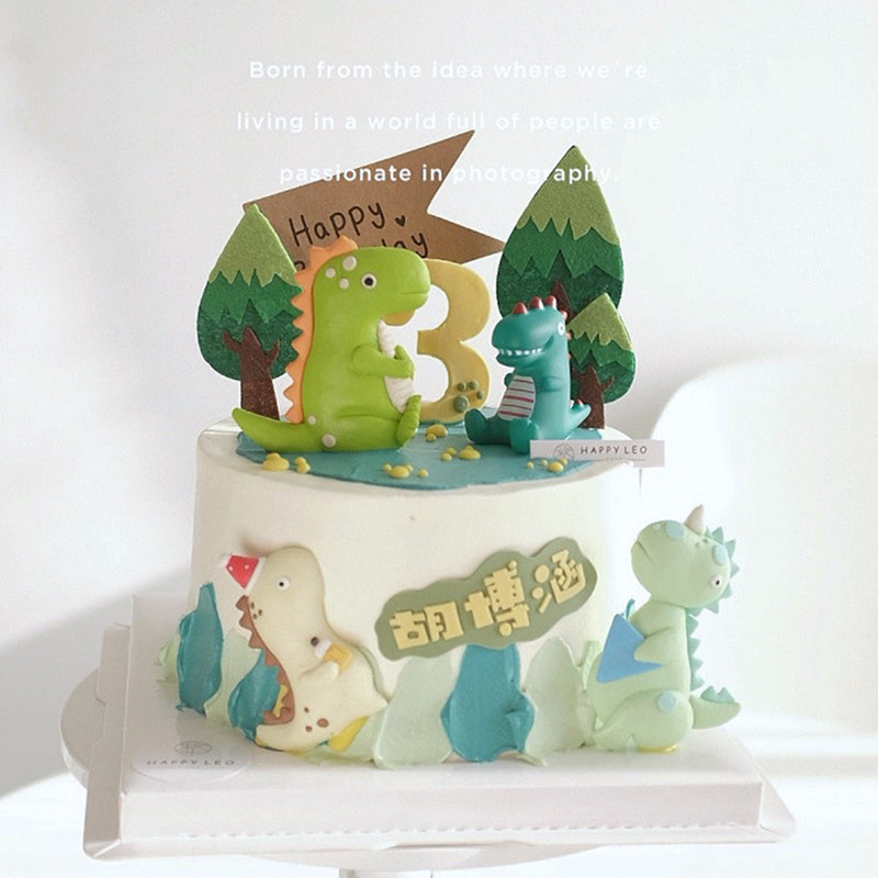 Polymer Clay Jurassic Dinosaur Cake Decoration Ornament, Brontosaurus, Brachiosaurus, Triceratops, Tyrannosaurus Rex, Boy's Birthday Plugin