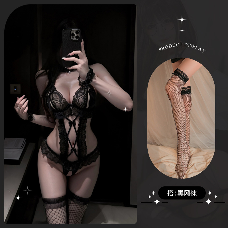 9087 black + black fishnet stockings