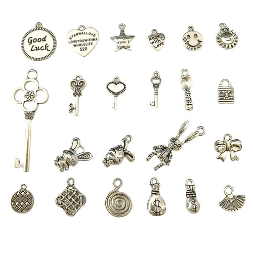 New Product Mixed 22 Styles of Silver Pendant Bracelet Necklace Alloy Small Charms DIY Handmade Accessory