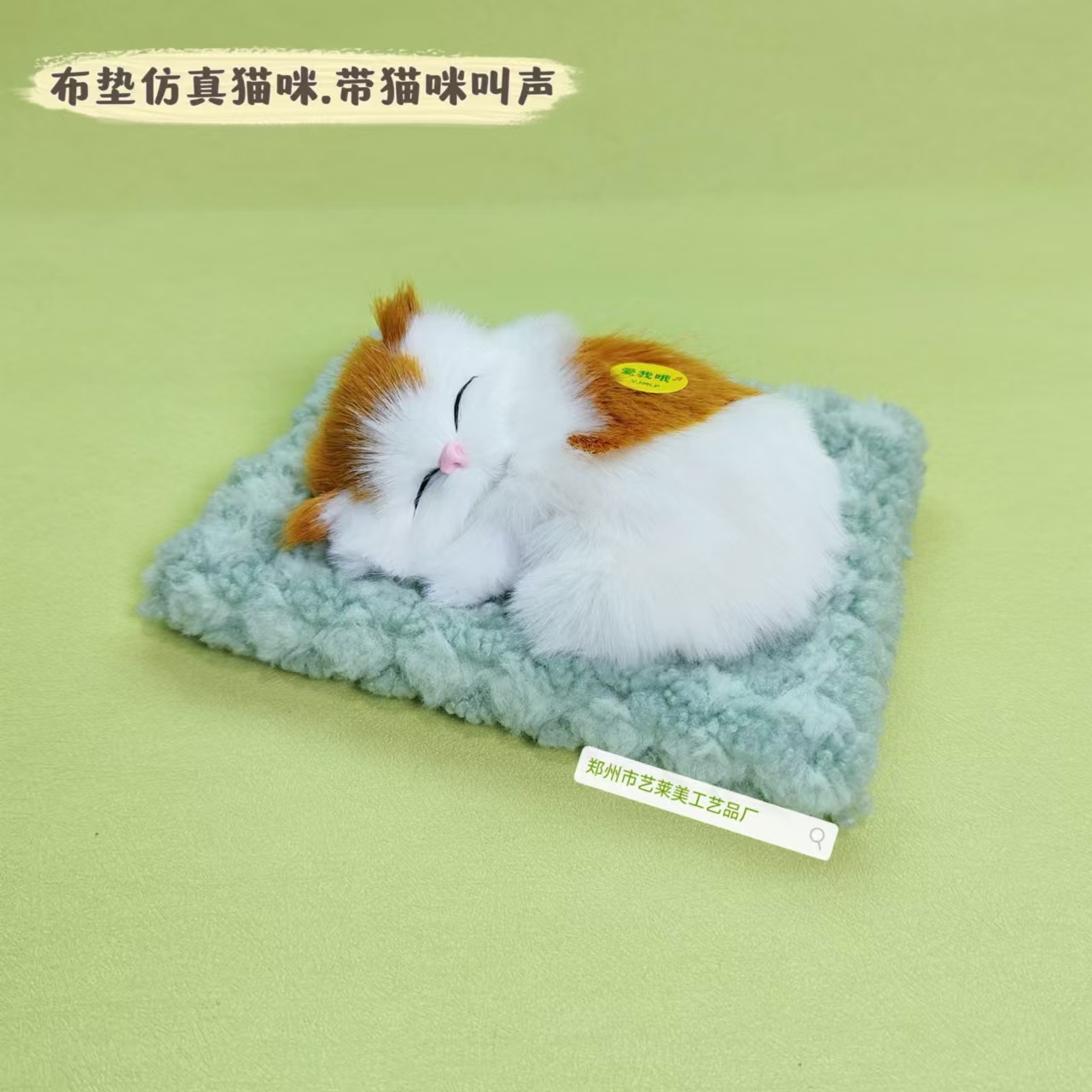 녹색 천 패드 노란색 블록 잠자는 고양이