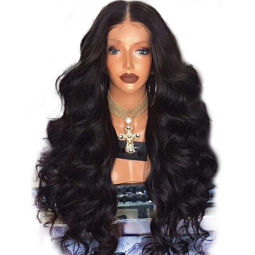 Mid-parted large wave long curly wig for European and American women, African-style synthetic hair wig with a loose black long hair headpiece