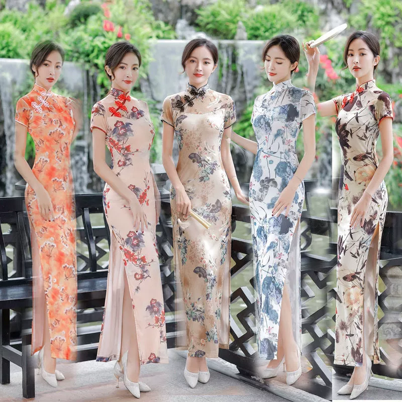 2024 лето новая длинная юбка cheongsam двойной размер ретро улучшенный стройный cheongsam повседневное платье cheongsam