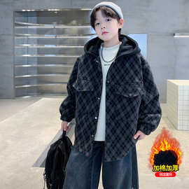 男童冬季夹棉格子外套2025新款洋气时尚少年学生加厚保暖夹克上衣