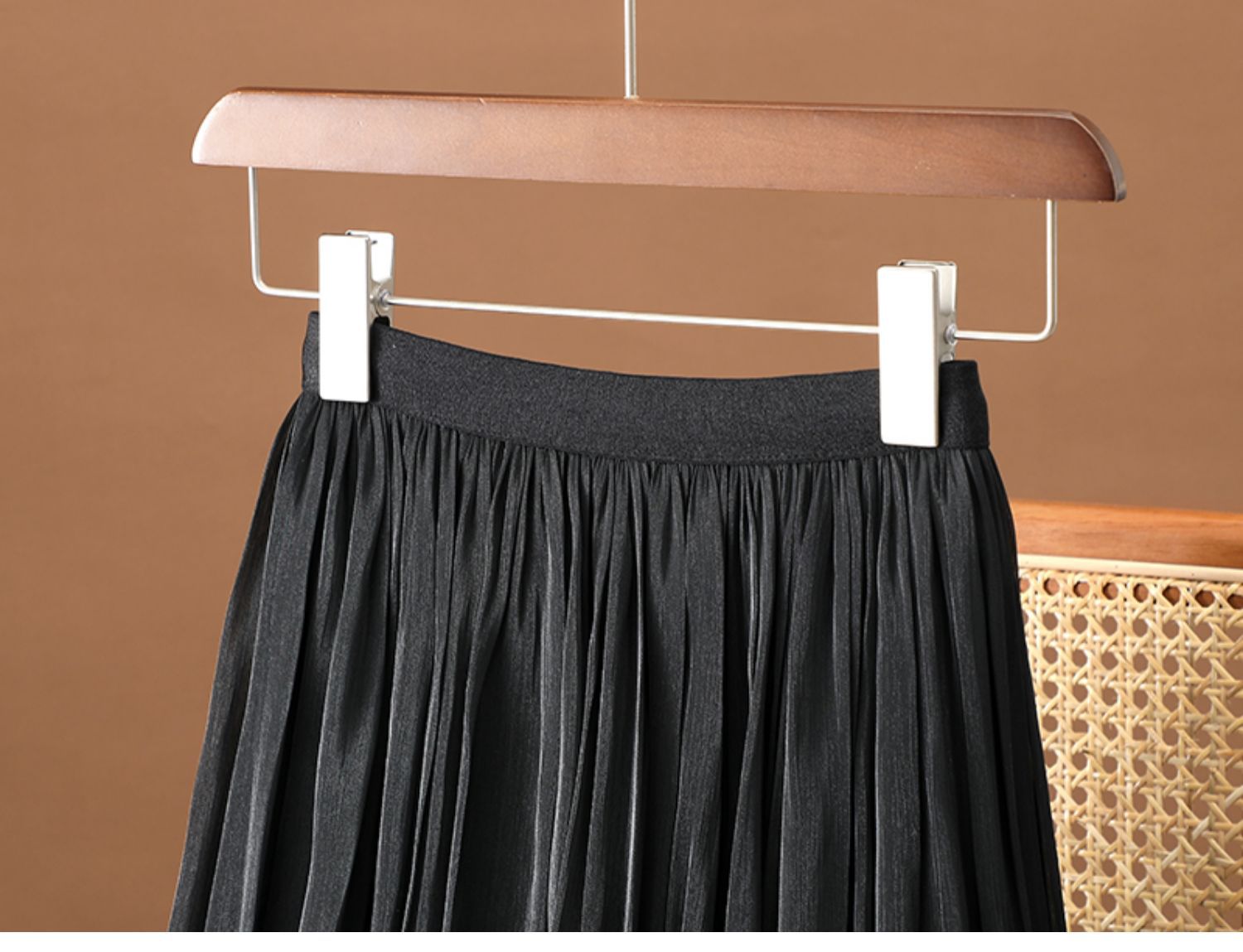 Chân váy xếp ly dáng dài nữ chất voan sợi streamer hiệu ứng ngọc trai — Màu sâm panh chi tiết 26
