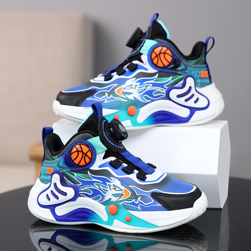 Boys' Basketball 2023 Autumn New Rotating Buckle Middle Big Children's Running Shoes Leather Surface Breathable,_voghion.com