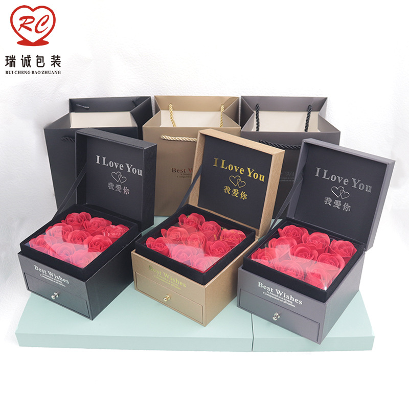 9朵玫瑰花礼盒，玫瑰花首饰盒，充电打火机包装盒，饰品包装盒