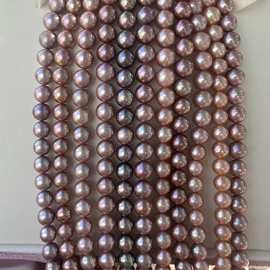 9-11mm淡水珍珠爱迪生珍珠项链正圆高级紫色香槟色颈链