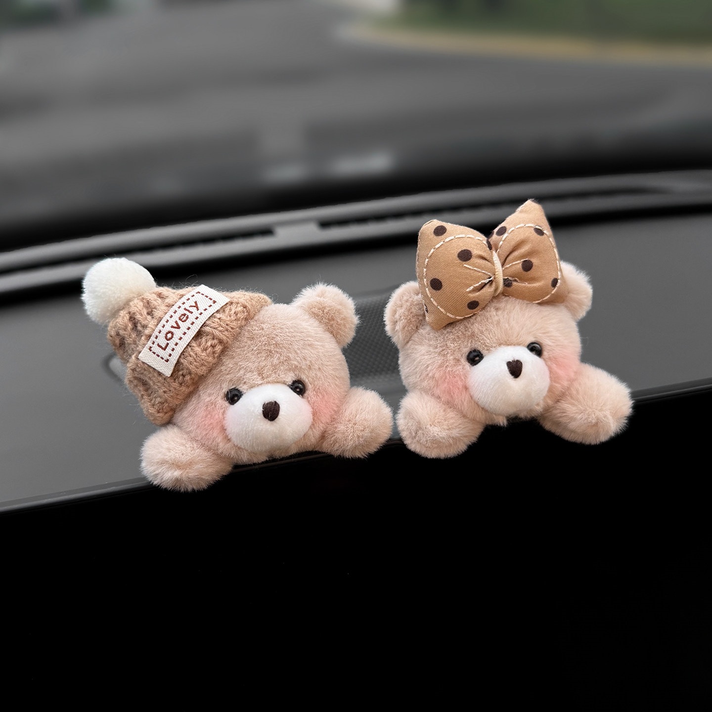 Little bear car dashboard decoration, cute plush toy for car interior display screen, cute doll for girls