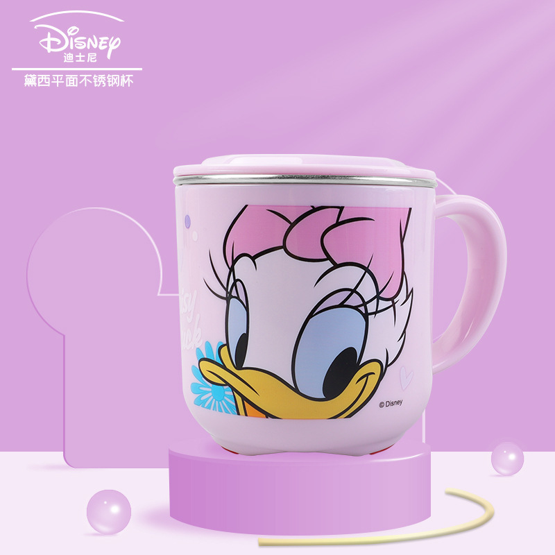 Taza de acero inoxidable para niños de Disney Taza de agua para niños Taza de agua para bebés Taza de leche casera anticaídas Set de cubiertos para bebés