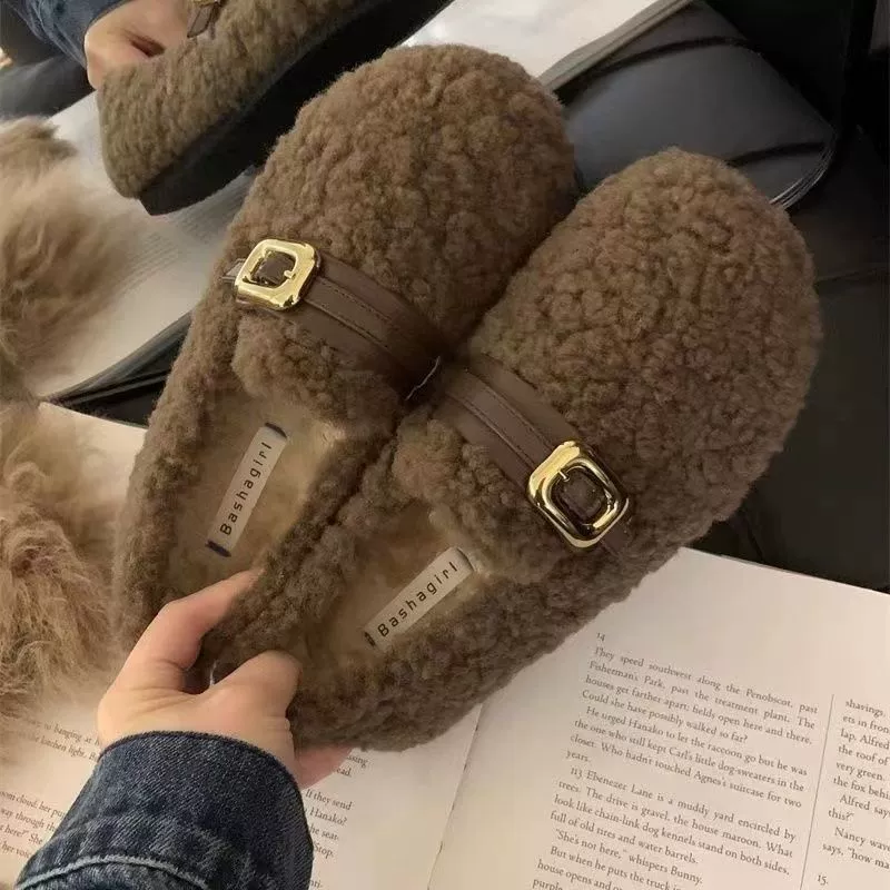 2024 новые осенние и зимние овечья шерсть теплая, хлопчатобумажная обувь корейская версия нежная