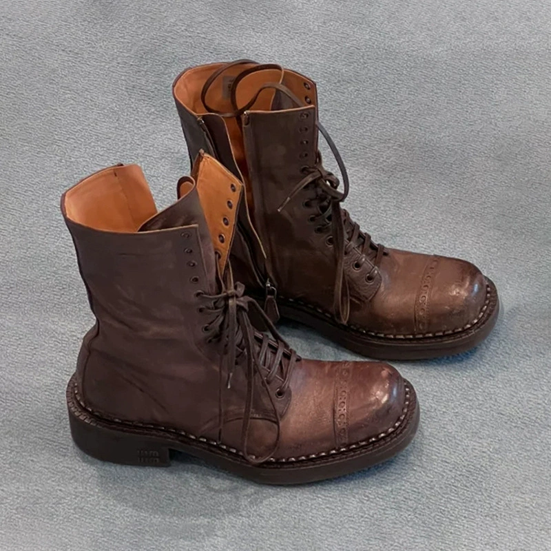 Коровья кожа версия ~ Взрывные кожаные ретро британский стиль мартинские сапоги женские короткие сапоги резные средние трубочки тонкие мотоциклетные женские сапоги