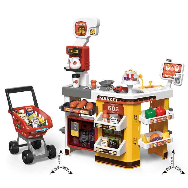 Comercio exterior para niños simulación supermercado cajero refrigerador spray escaneo tarjeta de crédito jugar casa carrito de compras supermercado juguete