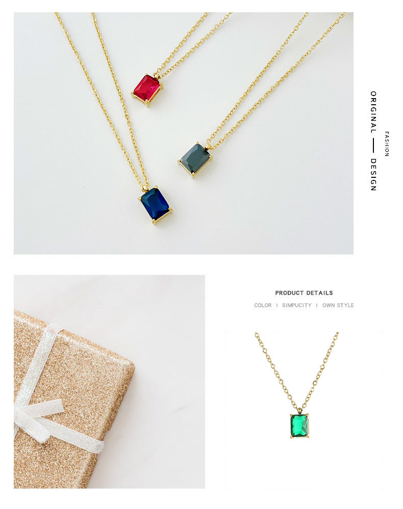 Elegant Square Stainless Steel Plating Rhinestones Pendant Necklace_colorza_2