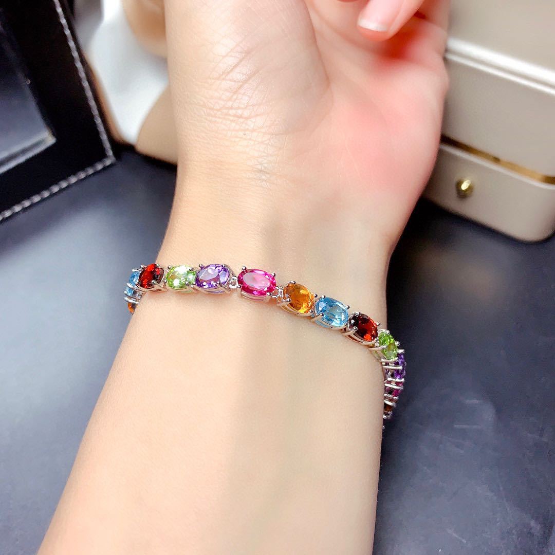 Colorful Gemstone Bracelet Caibao Bracelet Minority Design Full Diamond Egg Shaped Hand Jewelry display picture 6