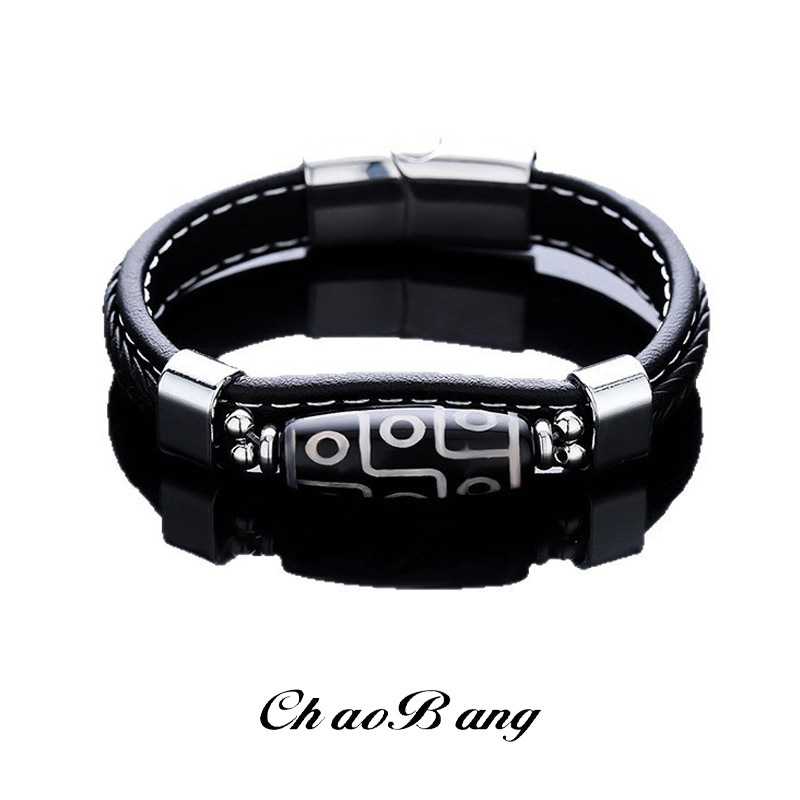 Xizang Nine-Eye Leather Braided Titanium Steel Dzi Bead Bracelet for Men, Fashionable and Personalized Design, Transfer Bead Gift Bracelet for Women Xizang Nine-Eye Leather Braided Titanium Steel Dzi Bead Bracelet for Men, Fashionable and Personalized Design, Transfer Bead Gift Bracelet for Women