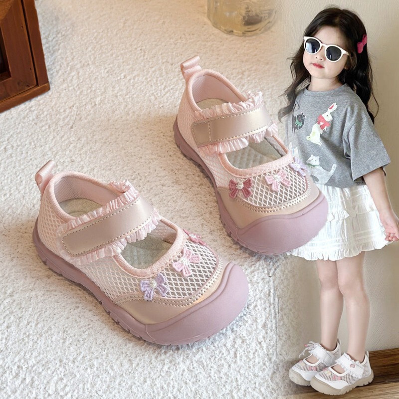 Girls' Sports Shoes 2026 New Summer Style Sweet Embroidered Bow Sandals for Little Girls, Children's Soft-Soled Baby Shoes