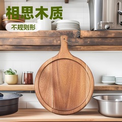 アカシアの円形の野菜のまな板の台所の肉食の皿はハンドルの熟食のチーズの皿のレストランのピザの板の果物の皿を持ちます。