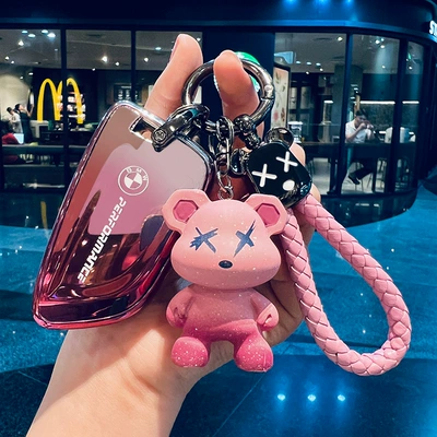 Car key bag | shell ix3 buckle 330 new - type-b-gradient-pink-key-cover-bear-ring-braided-rope-violent-bear-doll