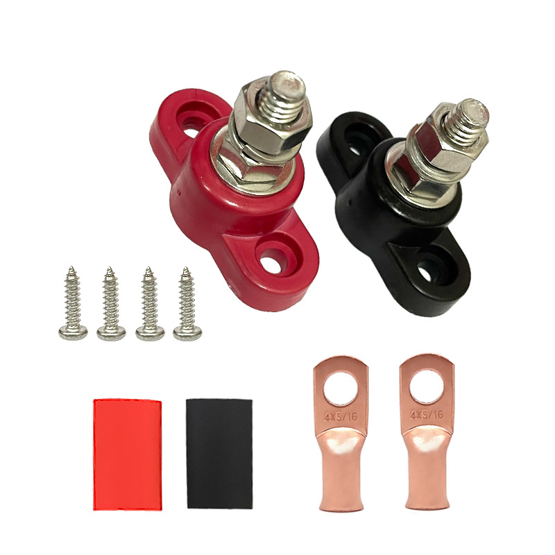 12V-48V Imperial 5/16, Universal Power supply, ignition system accessories - imperial-516-red-black-pair-single-terminal-copper-lug-heat-shrink-tube