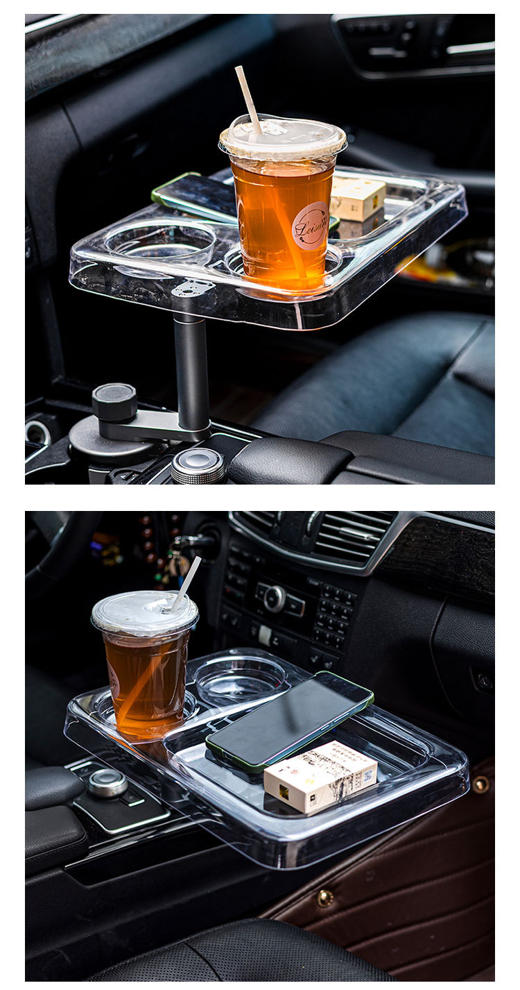 PC transparent car tray table, front seat expansion storage rack, rotating dining accessory for driver and passenger seats