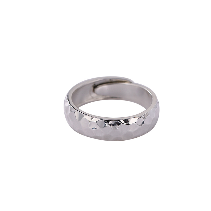 Nhẫn mở bạc S999 mặt bóng không đều, kiểu búa thủ công, phong cách cá tính unisex — Mẫu lớn (khoảng 7 gram)