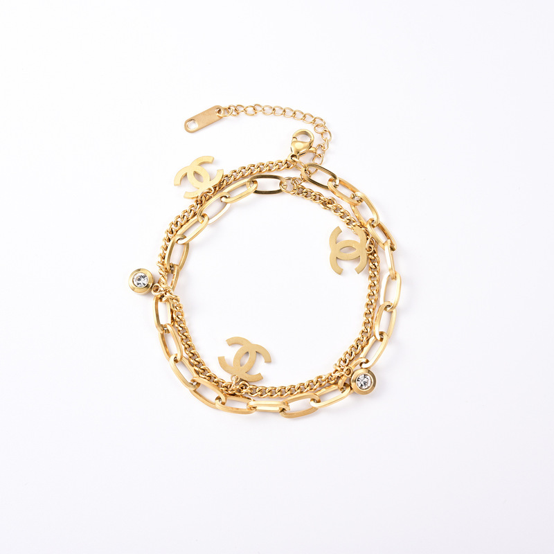 Carefully Selected 2024 New Stainless Steel Bracelets, Korean Style, Simple, Fashionable and Personalized Handmade Jewelry with Diamond-Encrusted Double-Layer Trinkets