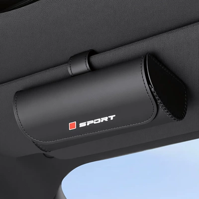 Cross-Border Car Sunglasses Clip, Ticket and Card Storage Box, Leather Car Multifunctional Sun Visor Cover, Car Glasses Holder (Car Glasses Clip/Bill Clip) - black-sport-logo