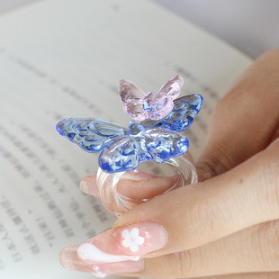 Zibo Handmade Glass Butterfly Ring Internet Celebrant Handicraft Photography Niche Design Advanced Glass Jewelry Gift