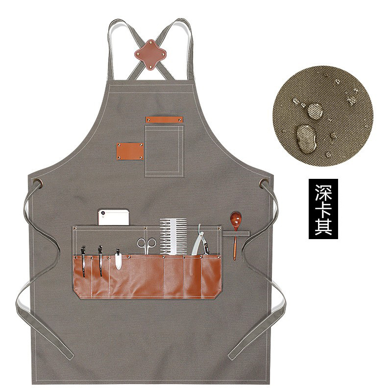 Comercio exterior lienzo delantal logotipo personalizado arte leche cruda tienda de té restaurante cafetería guardapolvos delantal al por mayor personalizado