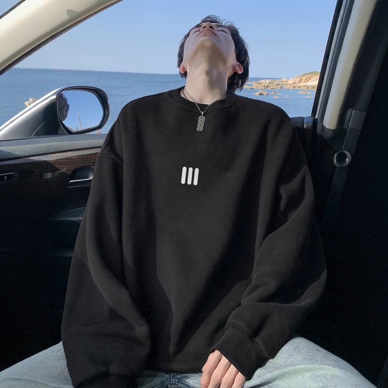 American Simple Black Round Neck Sweatshirt Men's Spring, Autumn and Winter Trendy Brand Loose Casual Large Size Boys' Hooded Tops American Simple Black Round Neck Sweatshirt Men's Spring, Autumn and Winter Trendy Brand Loose Casual Large Size Boys' Hooded Tops