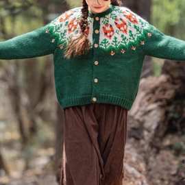 手工冰岛毛衣女开衫宽森系狐狸童趣欧式复古风粗棒小众针织