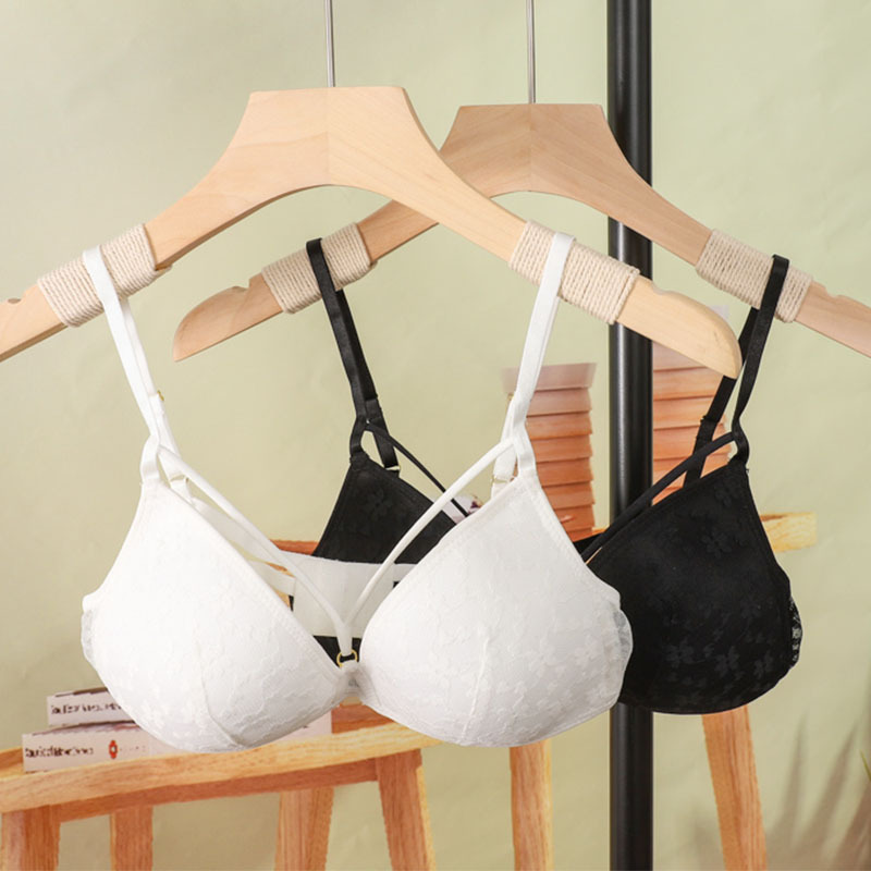 Japanese and Korean Floral Lace-Up Jacquard Thin Cup Wireless Bra Breathable Comfortable Sexy Lingerie Women's Bra Cross-Border Hot Sale