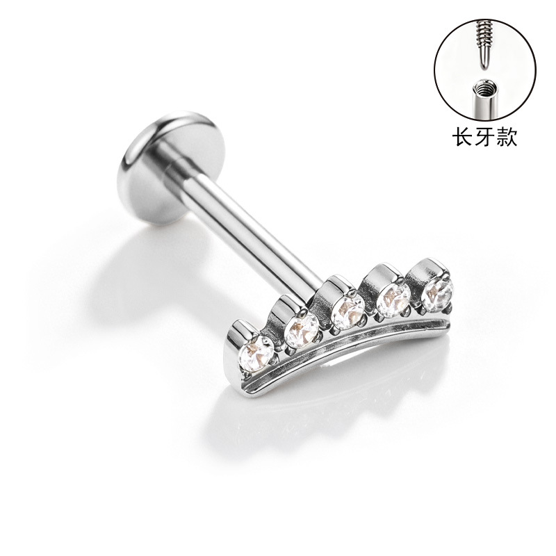 F136 Titanium Alloy Long Tooth Ear Studs, Carved Ear Bone Studs with Zircon, G23 Titanium Body Piercing Jewelry detail image 21