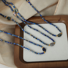 波西米亚风格小众高级感饰品蓝灵灰天然石手工串珠设计钛钢项链