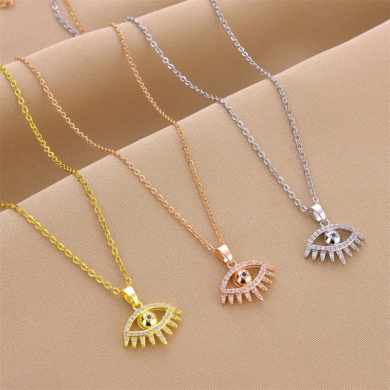 Simple Style Devilu0027S Eye Titanium Steel Inlay Rhinestones Pendant Necklace 1 Piece