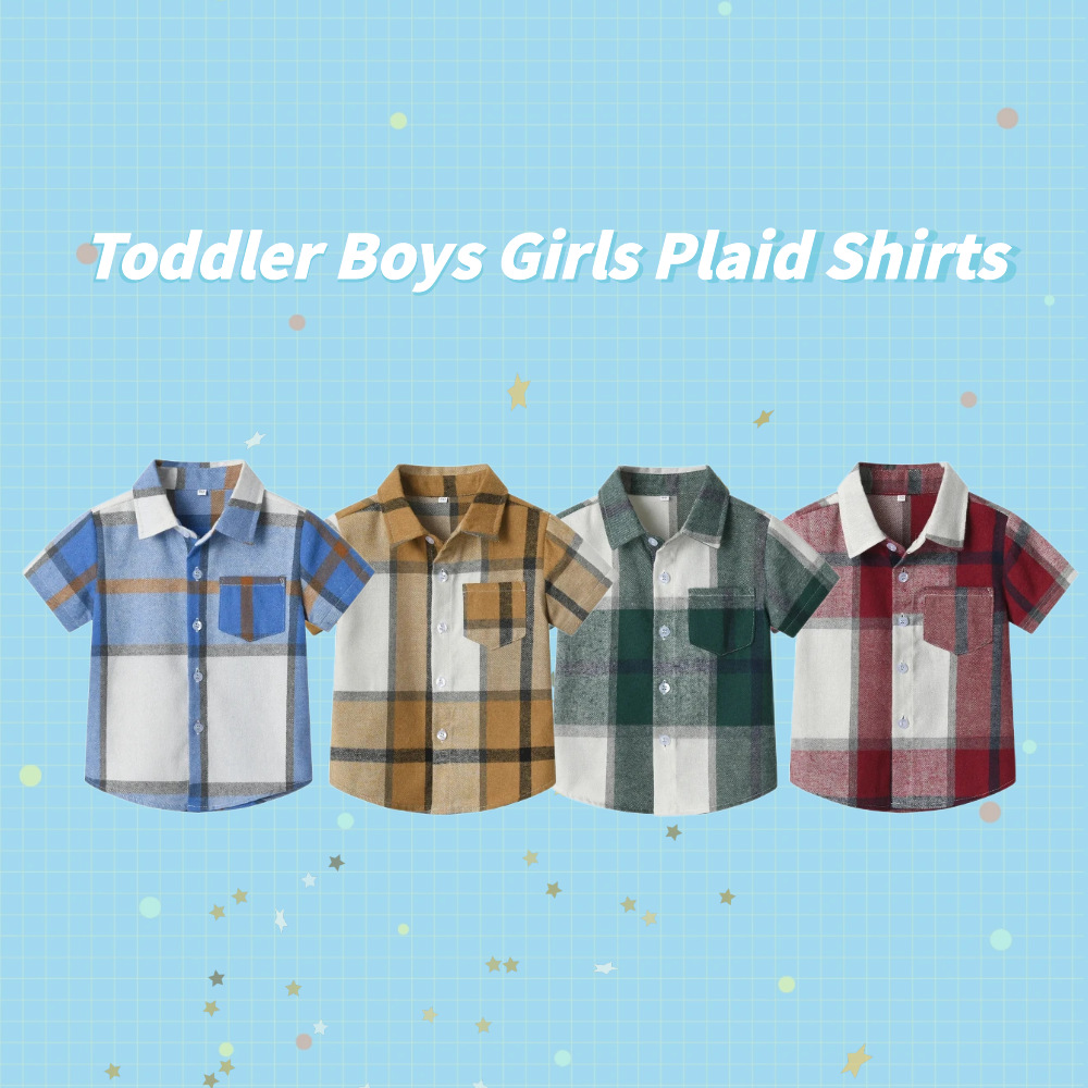 Ventas transfronterizas calientes de verano para niños con solapa de algodón casual cardigan sudoroso coreano para niños camisas de manga corta a cuadros niños