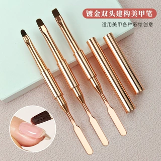 玫瑰金双头刚推 美甲笔刷 平口圆口光疗凝胶排笔钢推调胶棒双用刷