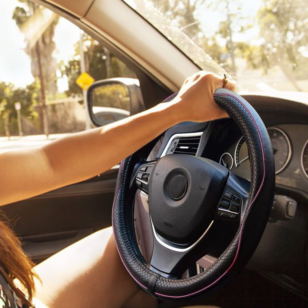 New Cross-Border Foreign Trade Car Steering Wheel Cover, Fashionable Diamond-Shaped Three-Dimensional Embossed Leather Car Handle Cover, Suitable for All Seasons