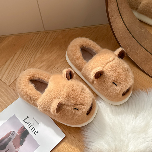 Cappella warm cotton slippers for women, autumn and winter indoor home comfort, thick and cute, wearable cotton slippers, couple slippers
