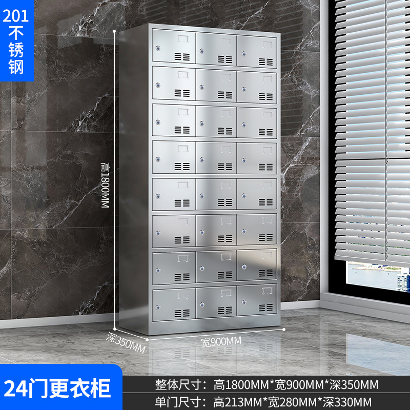 Veinticuatro puertas armario (201) de acero inoxidable