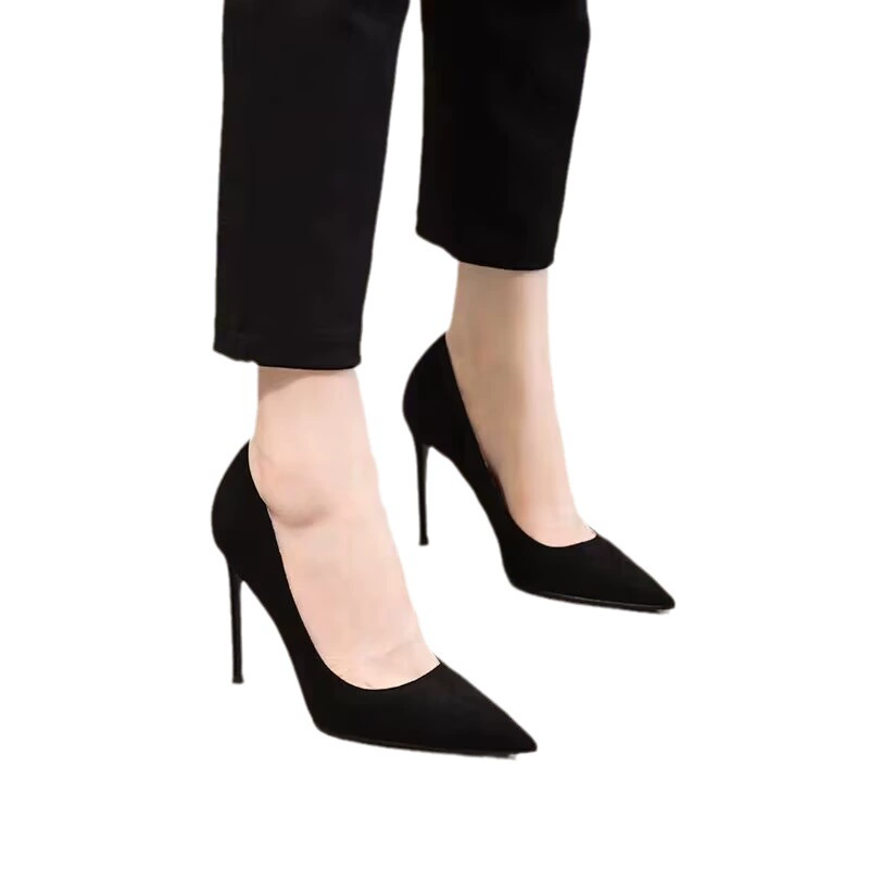 Black velvet shoes high heels, universal classic suit jacket pointy toe, wholesale