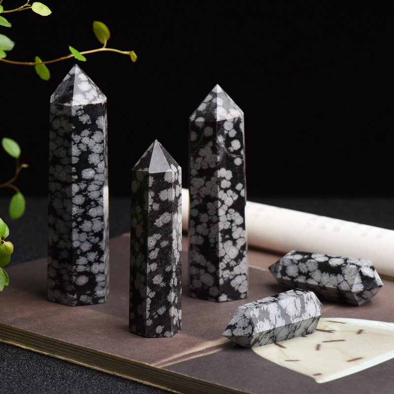 天然紫水晶黒曜石単双尖水晶柱六角柱原石磨き置物ホームリビングオフィス