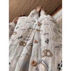 可爱印花圆领长袖睡衣女春秋季2025新款大码休闲家居服套装可外穿